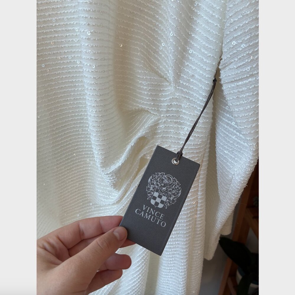 Vince Camuto NWT White Sequins Ruched Waist Mini Dress w/ Long Sleeves- Size 18W - Picture 8 of 13